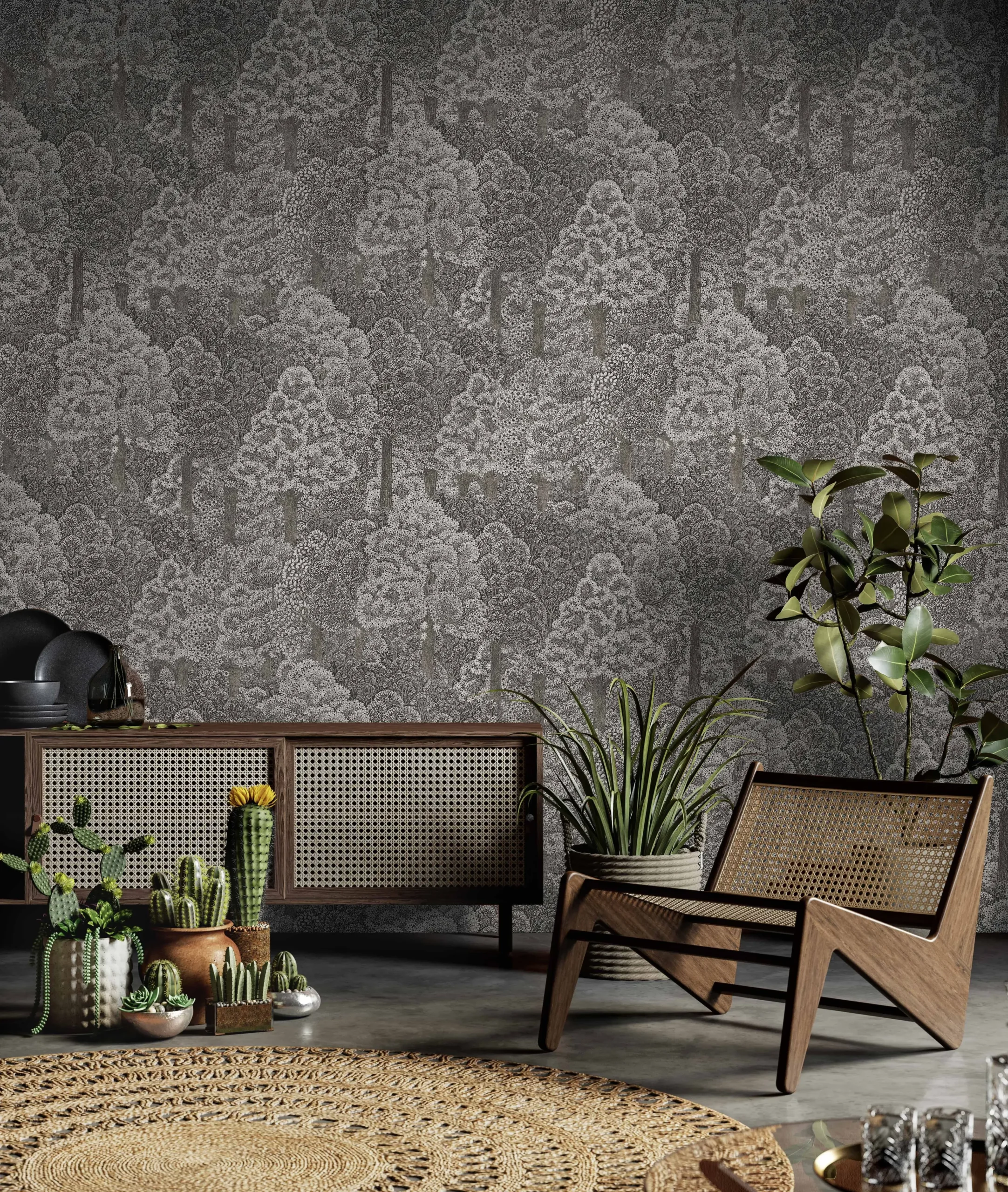Dark Grey Embossed Wallpaper – Natural Glittering (24107-3)